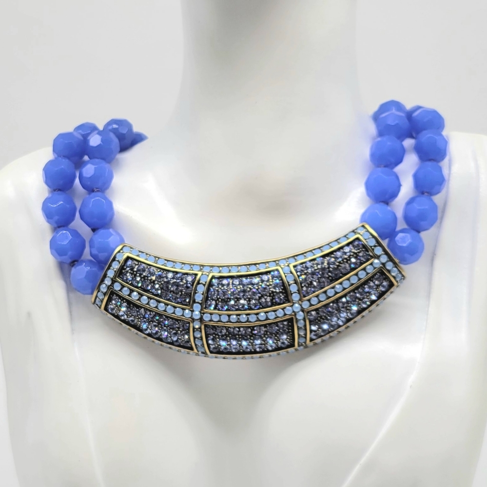 Heidi Daus Vintage Periwinkle Swarovski Crystal Art Deco Bib Statement Necklace
